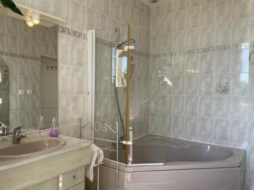 Koupelna v ubytování Gîte familial 18ème siècle avec jardin et animaux admis - FR-1-489-387