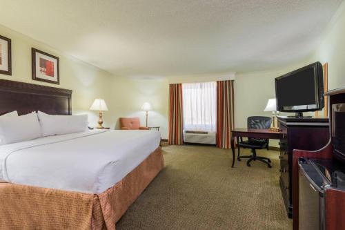 a hotel room with a bed and a desk and a television at Holiday Inn Mobile Downtown Historic District by IHG in Mobile