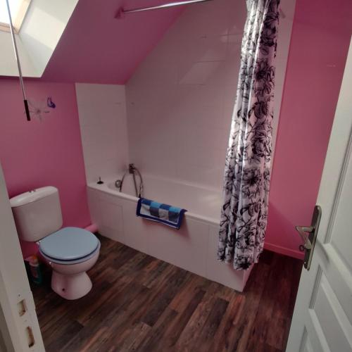 un bagno con wc e vasca da bagno di Maison avec Jardin avec 3 chambres a Corquilleroy