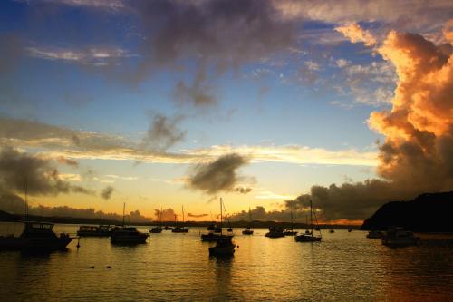 a group of boats in the water at sunset at The Duke Of Marlborough in Russell