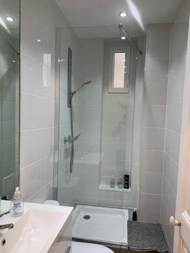 une salle de bain avec une douche, des toilettes et un lavabo dans l'établissement Paris - Champs Élysées - Arc de Triomphe, à Paris