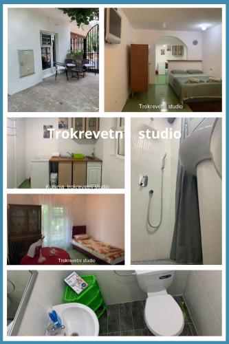 a collage of photos of a bathroom and a house at Vila Alexandria in Markovići