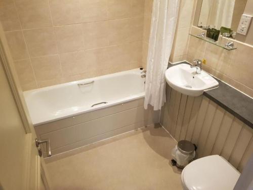 a bathroom with a sink and a tub and a toilet at Savoy Country Inn in St Clears