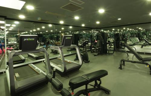 a gym with a bunch of cardio equipment in it at Euro Park Hotel Bursa in Bursa