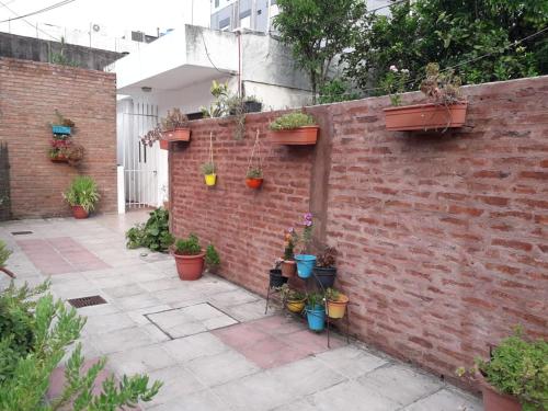 a brick wall with potted plants on it at IRUÑA CENTRO- 150 mts peatonal de Resistencia in Resistencia