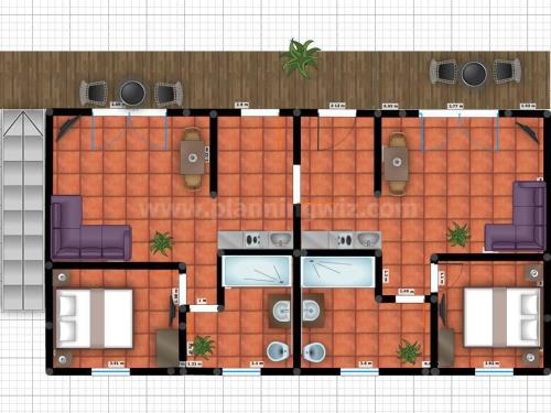 a floor plan of a house with chairs and a roof at Spreewaldferienwohnungen in Lübben