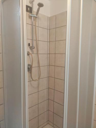 a shower with a shower head in a bathroom at A Casa di Nonna in Castelsaraceno