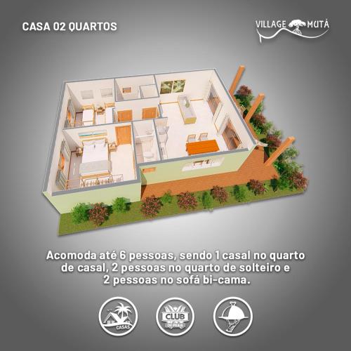 a rendering of a house with a floor plan at Village Muta in Porto Seguro