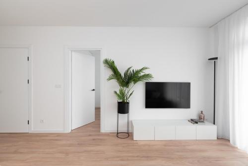 En TV eller et underholdningssystem på Brand New and Modern 1BDR Apartment