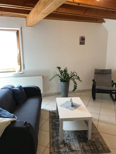 a living room with a couch and a coffee table at Ferienwohnung Haus Maja in Holzkirchen