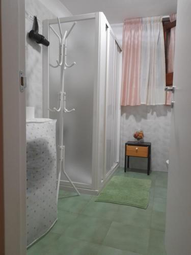 a bathroom with a shower and a green floor at Casa dei sospiri in Polignano a Mare