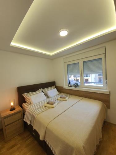 een slaapkamer met een groot bed en een raam bij Verona 25 in Vrnjačka Banja