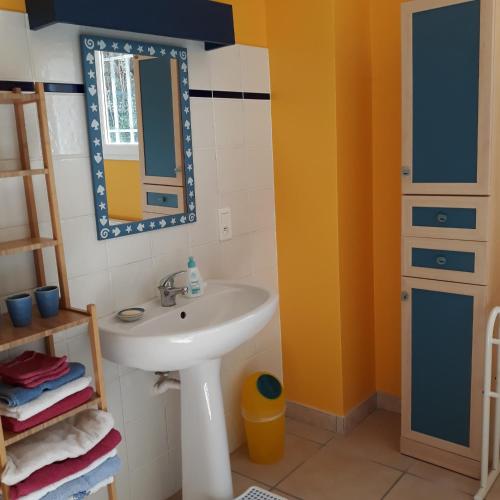 a bathroom with a sink and a mirror at Domaine de Courbieres in Laurac