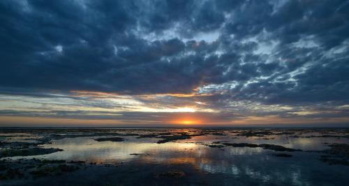 a sunset over a body of water with the sun setting at AFYA Village at the sea in Michamvi