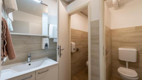 un piccolo bagno con lavandino e servizi igienici di Planinarski dom "Kamačnik" a Vrbovsko