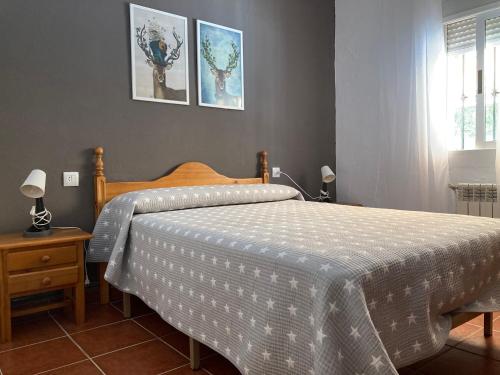 a bedroom with a bed with a comforter on it at ApartamentoS Rosa in Arroyo Frio