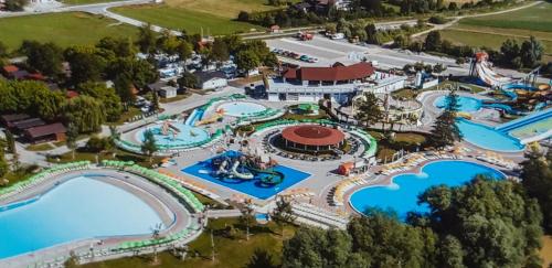 an overhead view of the water park at a resort at Francek house Podčetrtek in Buče