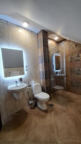 a bathroom with a toilet and a sink and a shower at Villa Malezan in Ohrid