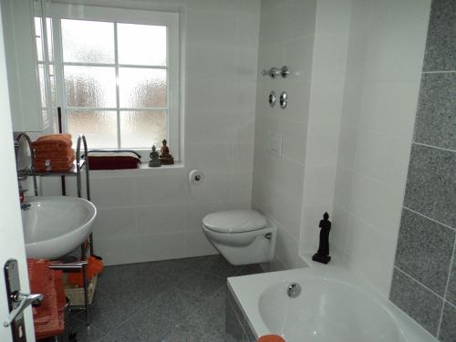 a bathroom with a toilet and a sink at Ferienwohnungen Rexha in Schwangau