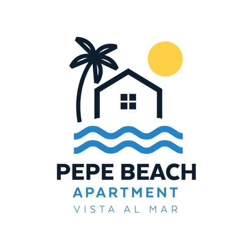 a house on the island with a palm tree and the sun and the water at Pepe Beach Vista al Mar Apartment Estepona in Estepona