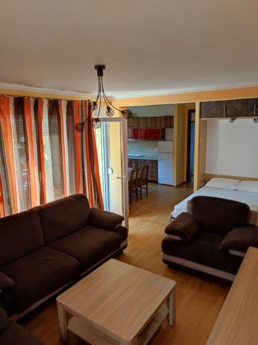 a living room with a bed and a couch at Apartmani Vuković in Sutomore