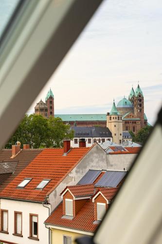 a view of a city from the roofs of buildings at Traumhaft wohnen in Jugendstilvilla in Speyer