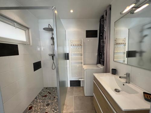a bathroom with a shower and a sink at T3 COSY MAISON DE VILLE TERRASSE AU CALME in Rochefort