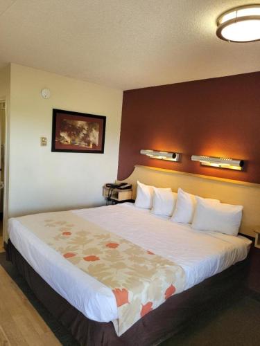 - un grand lit dans une chambre d'hôtel dans l'établissement Red Oak Inn Southfield, à Southfield