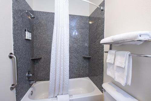 a bathroom with a shower and a toilet and a sink at Candlewood Suites New Iberia by IHG in New Iberia