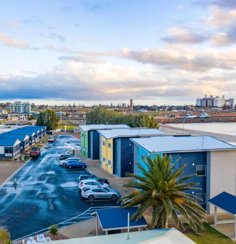 an aerial view of a parking lot with cars at Wallaroo Holiday Park in Wallaroo
