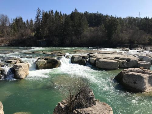 a river with rocks in the middle of a river at Les 4 gites de la Saisse in Pont-de-Poitte