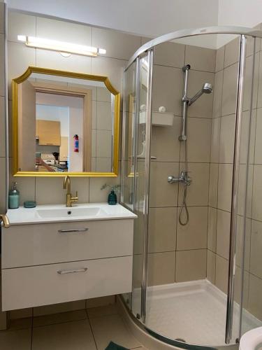 a bathroom with a shower and a sink at Coralli Superior Seaview in Protaras