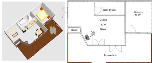 a schematic diagram of the proposed floor plan of a house at Gîte nature Au pied des hêtres in Vitrac-sur-Montane