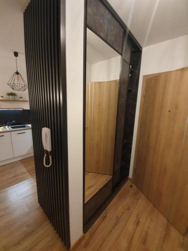 drzwi z lustrem w pokoju w obiekcie Apartament Number One NOVA WOZOWNIA w mieście Leszno