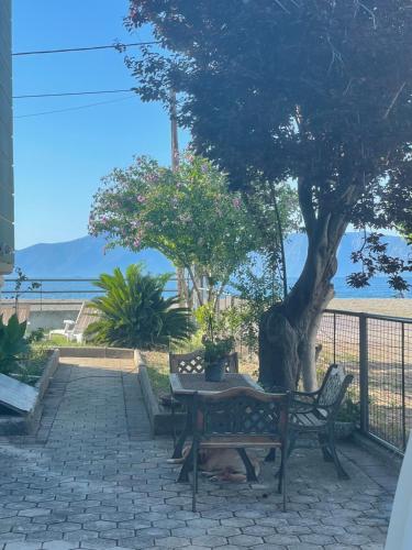 a person sitting at a table under a tree at Atelié Γιούλη in Pefki