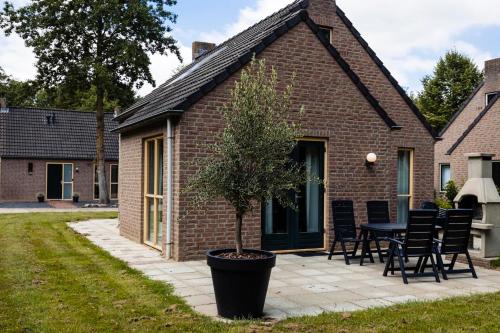 a small tree in a pot next to a house at Vakantiepark 't Broeckhuys in Ewijk