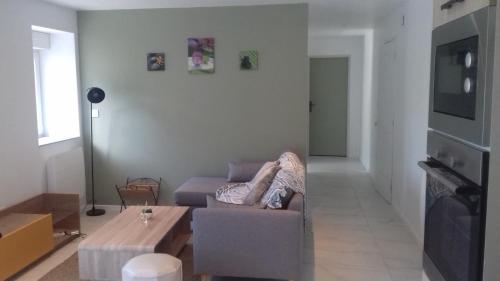 sala de estar con sofá y mesa de centro en Gite 4 personnes au calme et tout confort, en Saint-Vallier