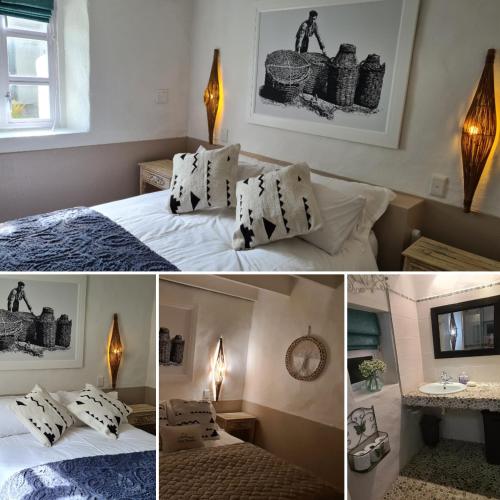 a collage of four pictures of a bedroom with a bed at Casa Pescador Beach House in Struisbaai