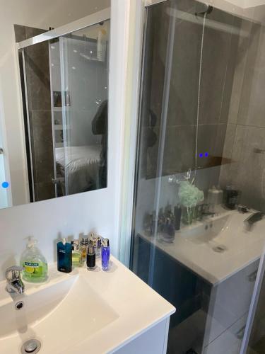 een badkamer met een wastafel en een douche bij Douro Box in Castelo de Paiva