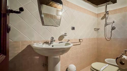 a bathroom with a sink and a toilet and a mirror at Borgo San Valentino in Arrone