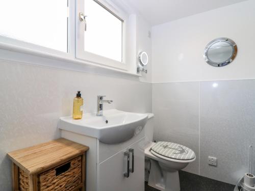un bagno bianco con lavandino e WC di Dolphin Cottage a Banff