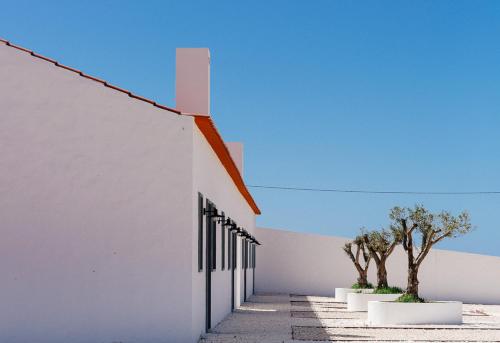a white building with trees on the side of it at Monte da Fonte in Zambujeira do Mar