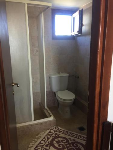 Un baño con inodoro y ventana. en THE HOUSE WITH THE VIEW, en Nikiti