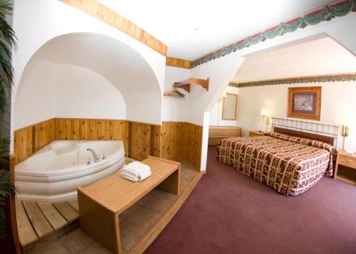 a hotel room with a bed and a tub at North Country Inn & Suites in Mandan