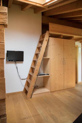 a loft bed with a ladder in a room at Landstrasse 153 in Klosters