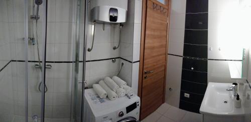 un bagno con doccia e lavandino di West Star Apartment a Trogir