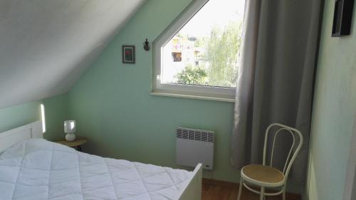 Elsenheim的住宿－Vie et Passion，卧室配有白色的床和窗户。