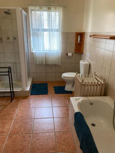 a bathroom with a tub and a toilet and a shower at Pole Pole holiday home in Witsand