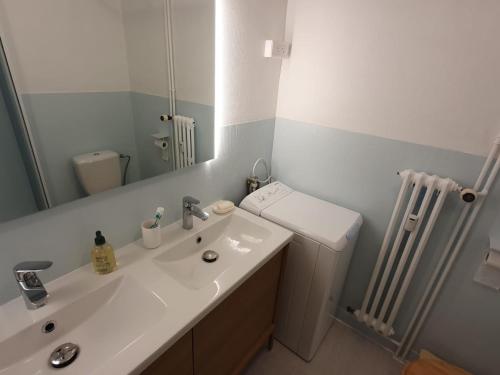 a bathroom with a sink and a toilet and a mirror at Studio La Clusaz, 1 pièce, 6 personnes - FR-1-459-169 in La Clusaz