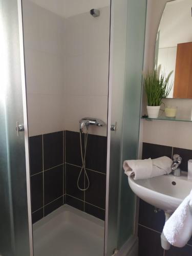 a bathroom with a shower and a sink at Apartments Bralic in Bibinje